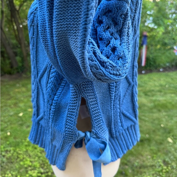 Polo Ralph Lauren Distressed M Blue Knit V Neck Sweater 100 % Cotton Cable Knit - Picture 3 of 11